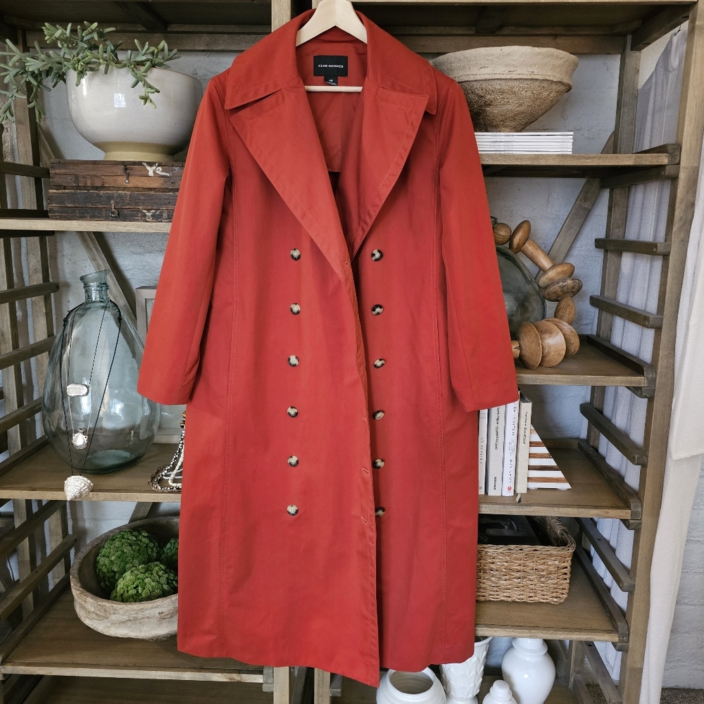 Club Monaco Ohdette Long Trench Coat Jacket Brick Red Sz L - Picture 9 of 13